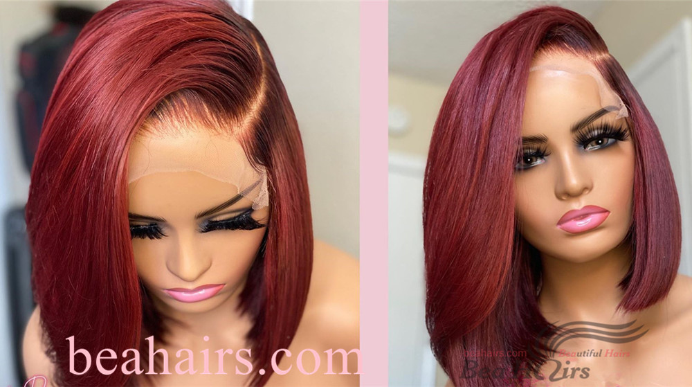 Side Parting Bob Burgundy Color 55 Hd Lace Closure Wig Hd108 4461